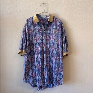Vintage 80s Aureus floral mens polo size XL
